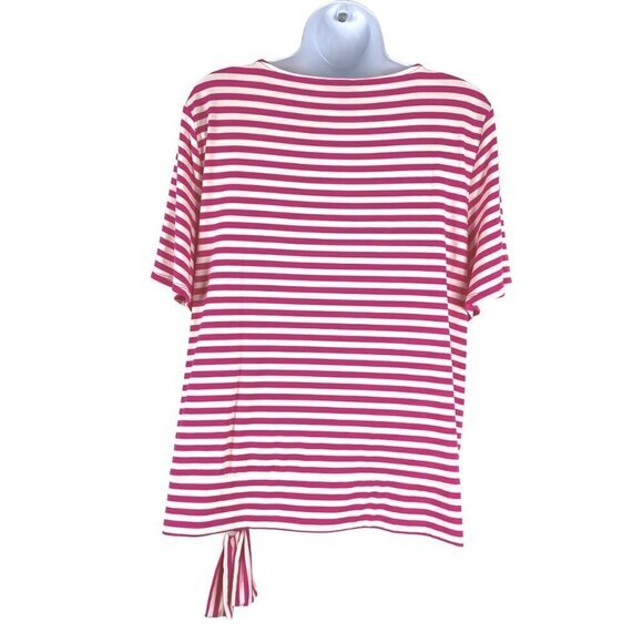 Talbots Top Large Short Sleeve Pink White Striped Tie Front Stretch NWT TP-2184 - Picture 5 of 7